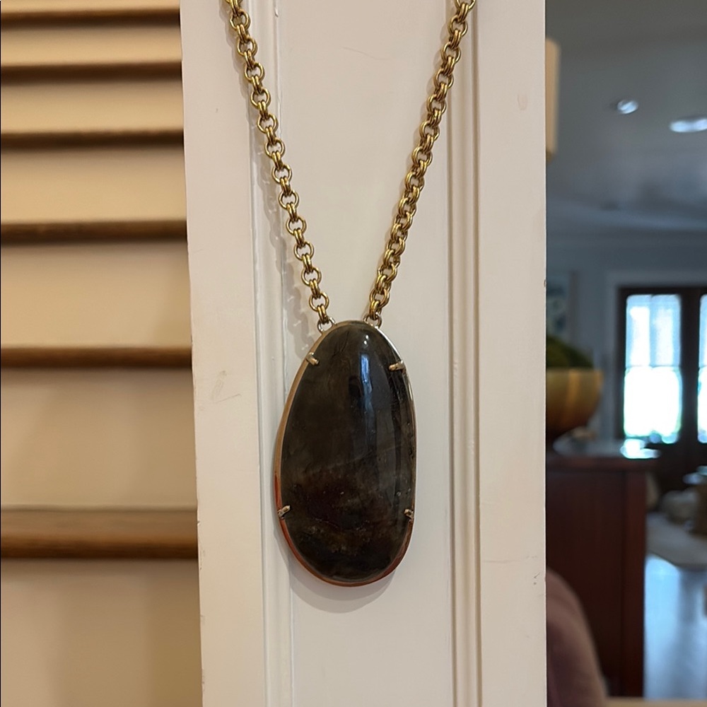 Gold Chain Necklace with Dark Stone Pendant